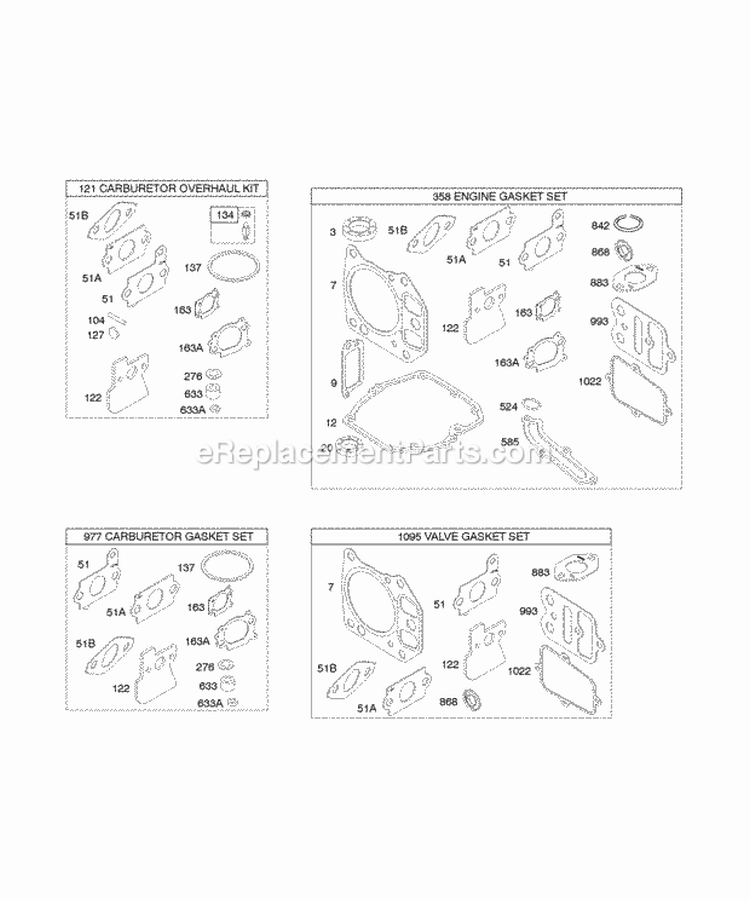 KitsGasket Sets Diagram and Parts List for 12S502-0993-B1  Briggs and Stratton Engine